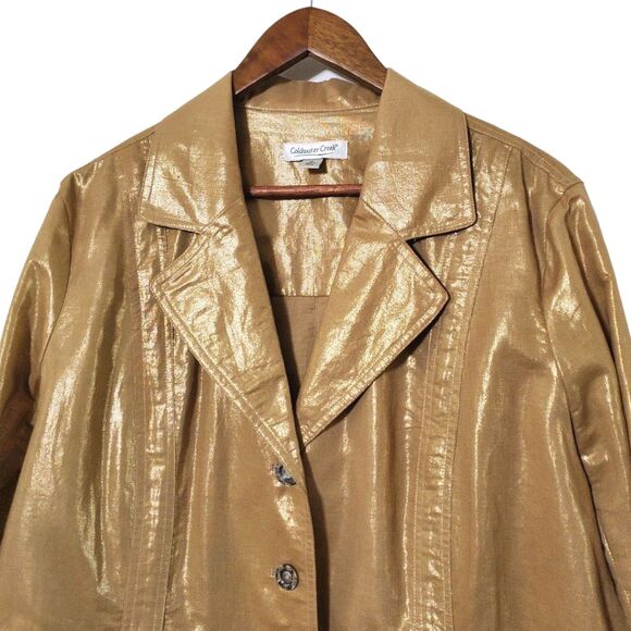 Coldwater Creek Gold Metallic  Jacket Size 1X Linen Blend Belted Lightweight - Picture 2 of 4